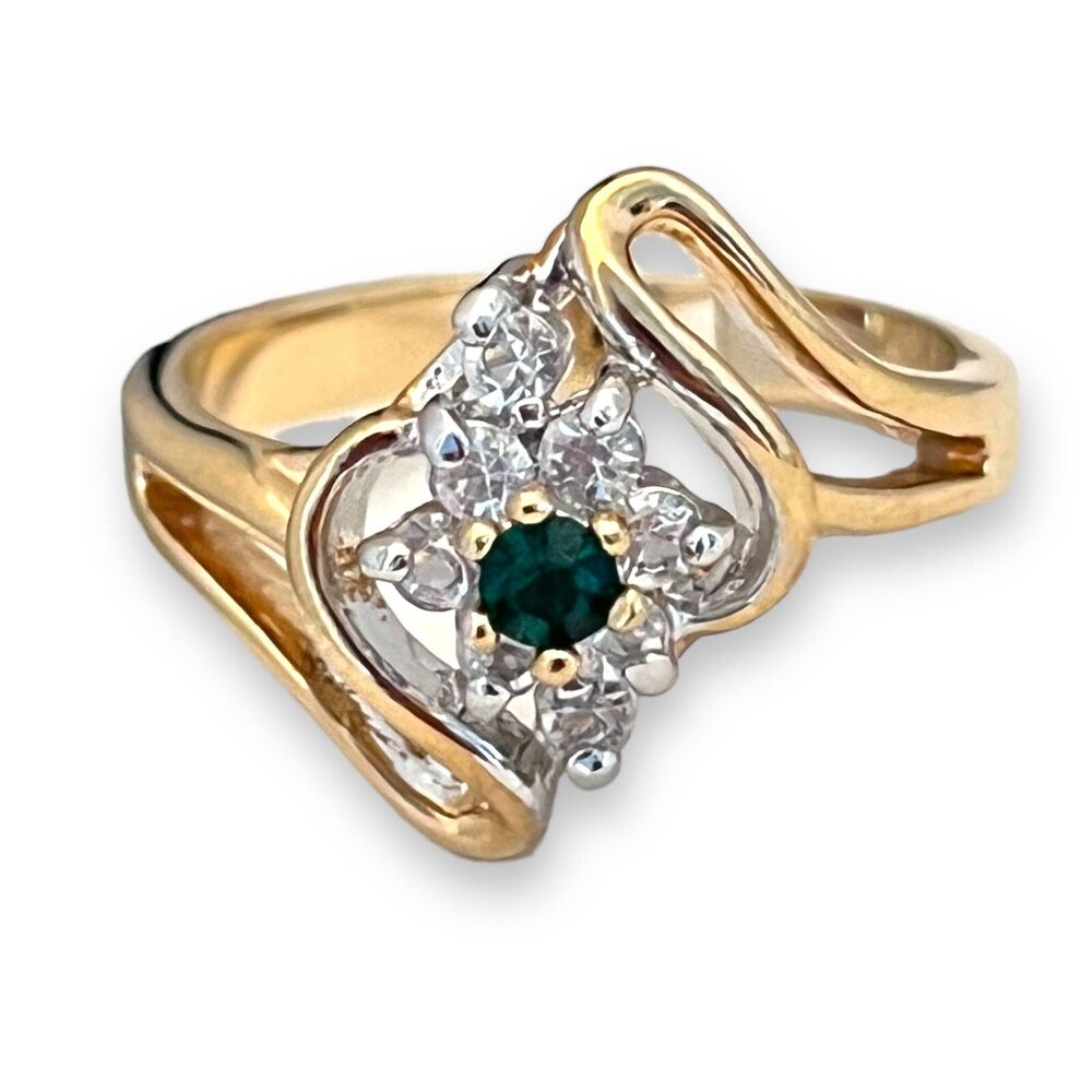 Vintage 1960s Ring Size 8 Mid Century Green Crystal CZ Gold Plate - 14A - Picture 11 of 11